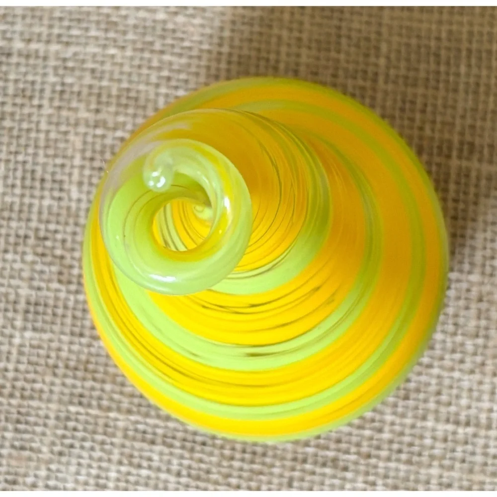Yellow Green Striped Art Glass Decor Figure Paperweight Pear Shaped Whimsical